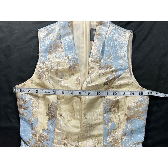 Vince Camuto Metallic Brocade Fit & Flare Dress Blue Gold Sleeveless Size 2 - Picture 7 of 12